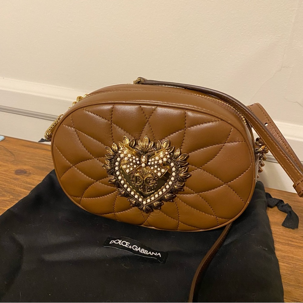 Dolce & Gabbana Devotion Brown Quilted Camera Crossbody Bag